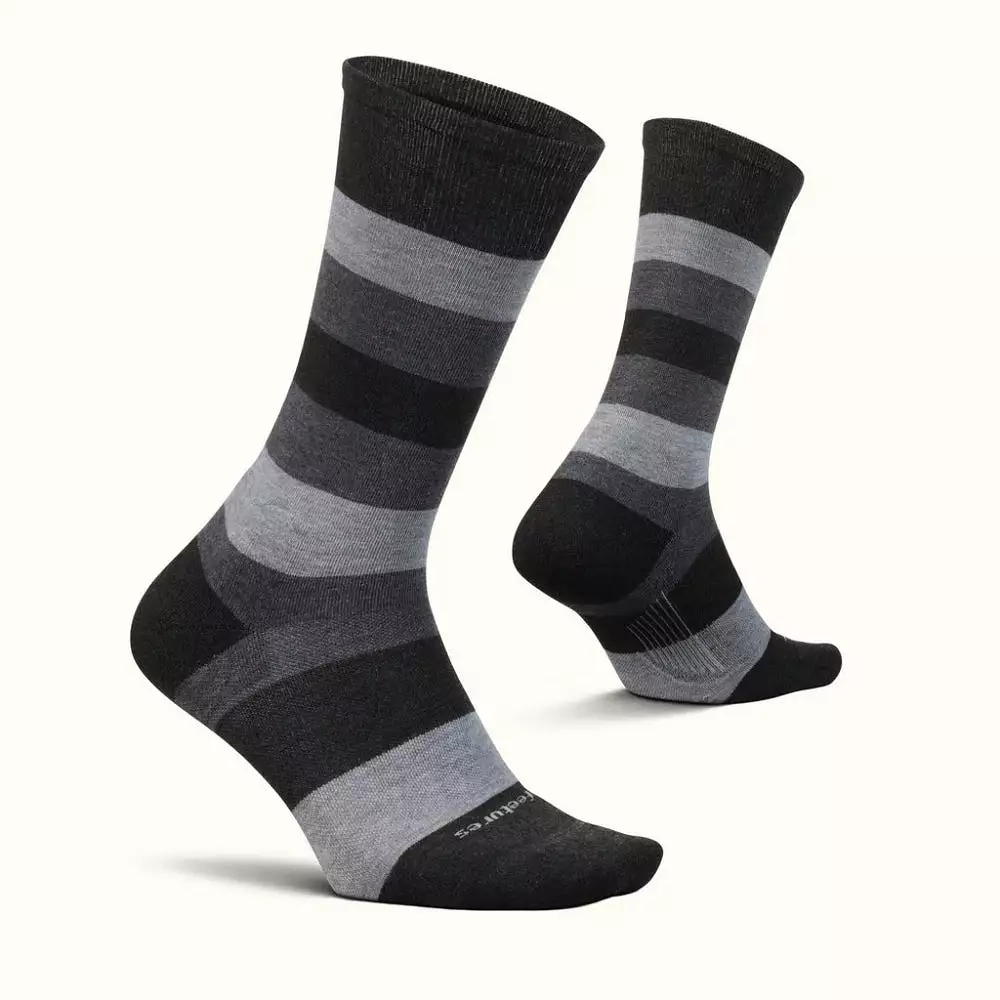 Feetures Everyday Men's Max Cushion Crew Socks - Primary Stripe Gray