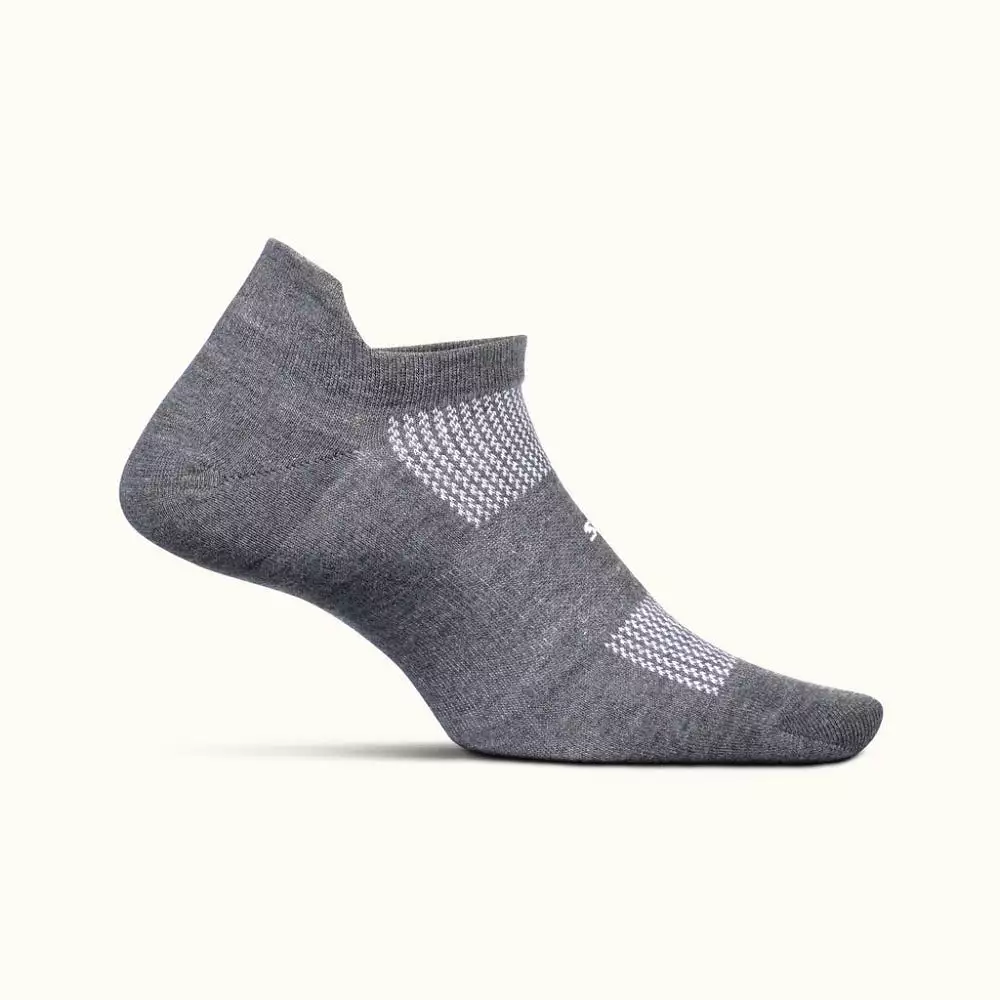 Feetures High Performance Max Cushion No Show Tab Socks - Heather Grey