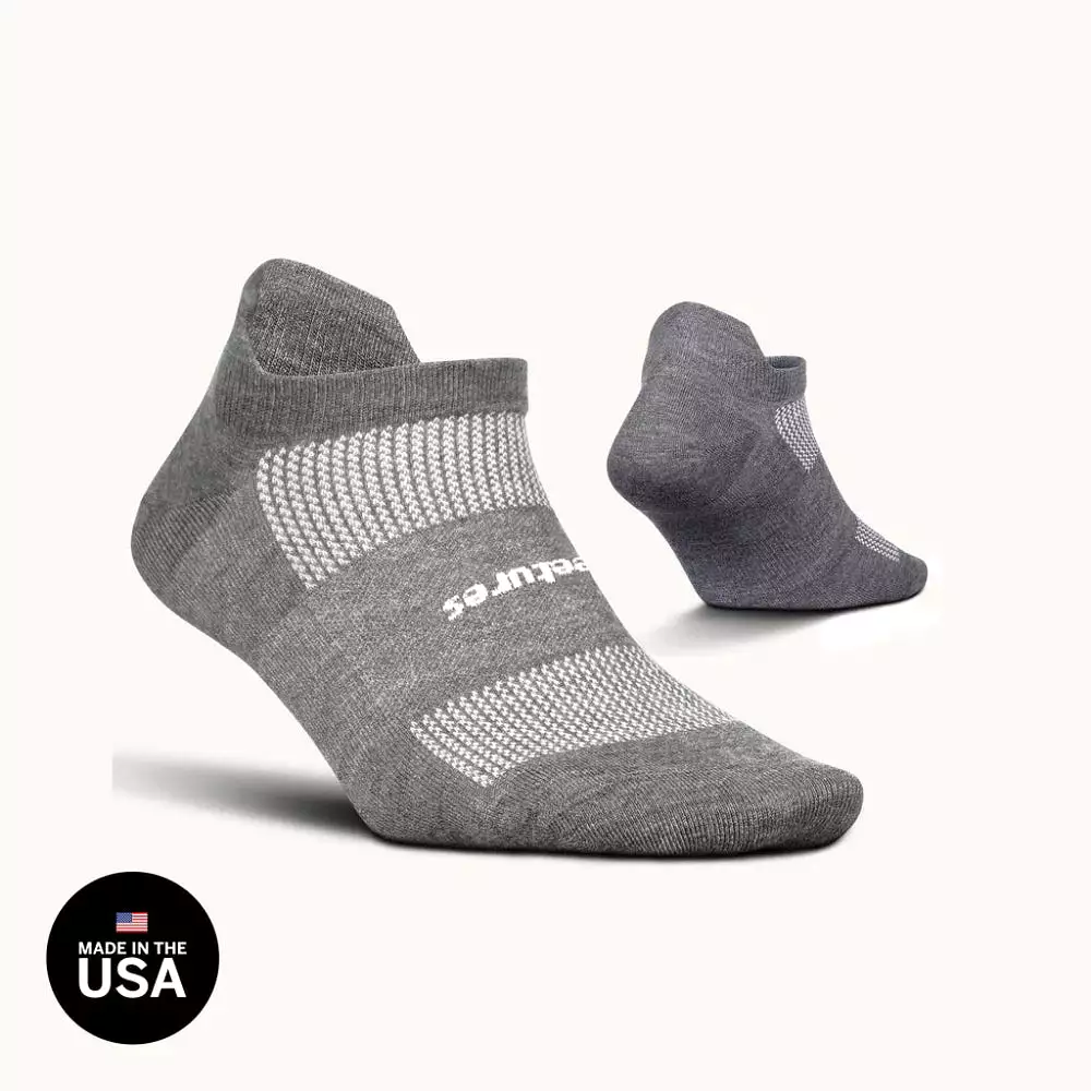 Feetures High Performance Max Cushion No Show Tab Socks - Heather Grey