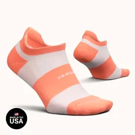 Feetures High Performance Max Cushion No Show Tab Socks - Pop Off Peach