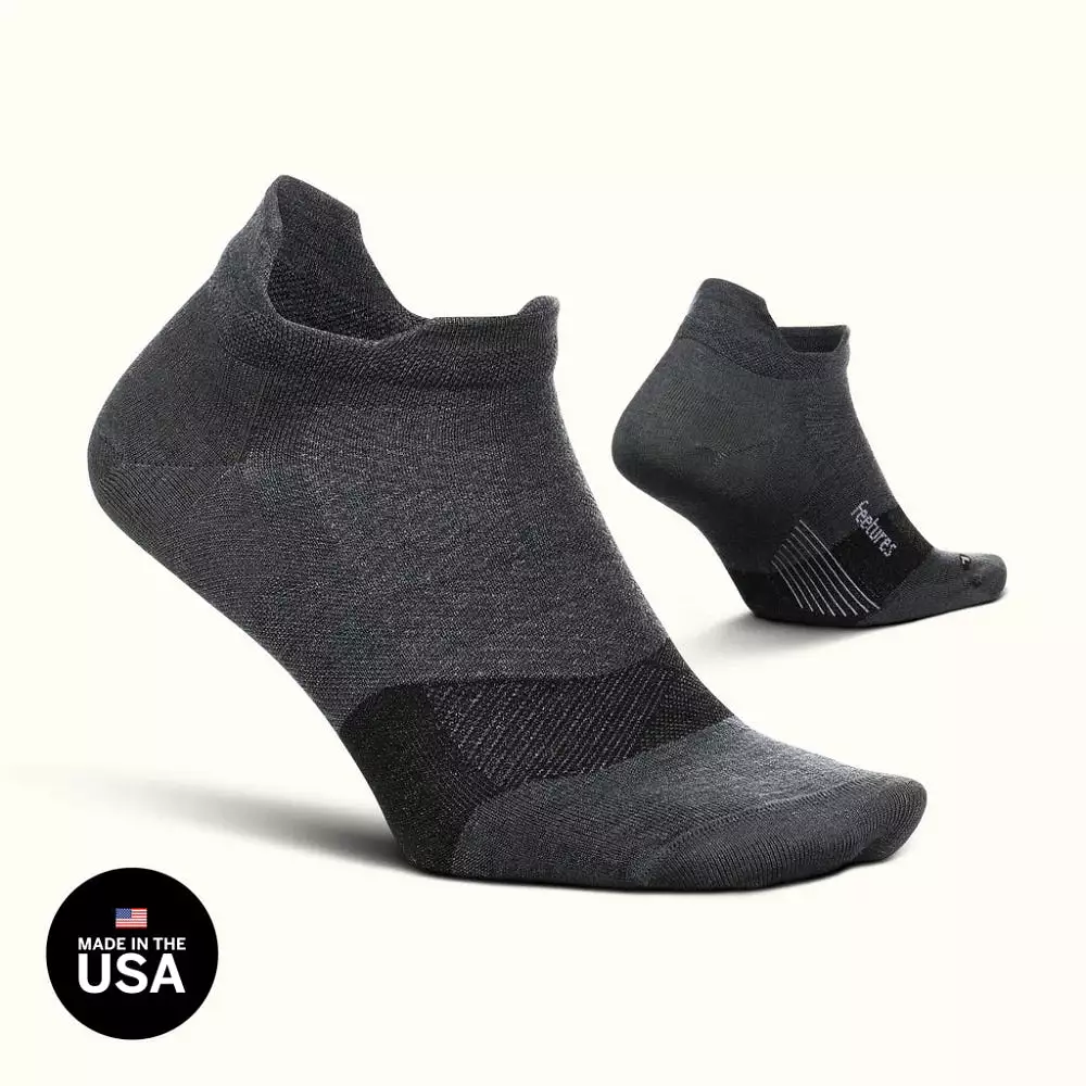 Feetures Merino 10 Max Cushion No Show Tab Socks - Gray