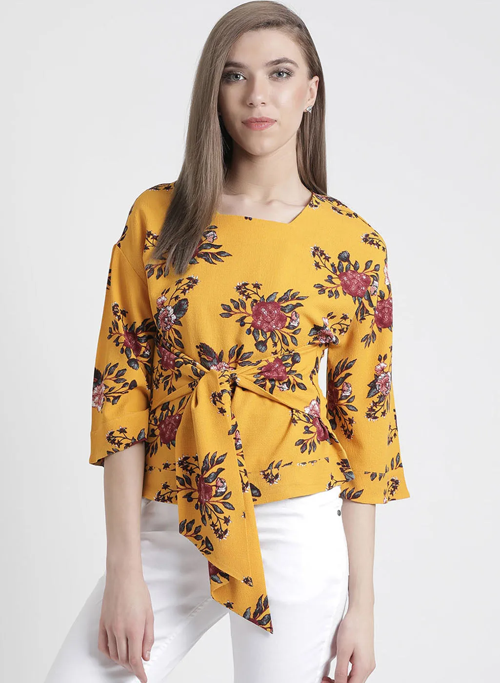 Floral Top With Tie Knot