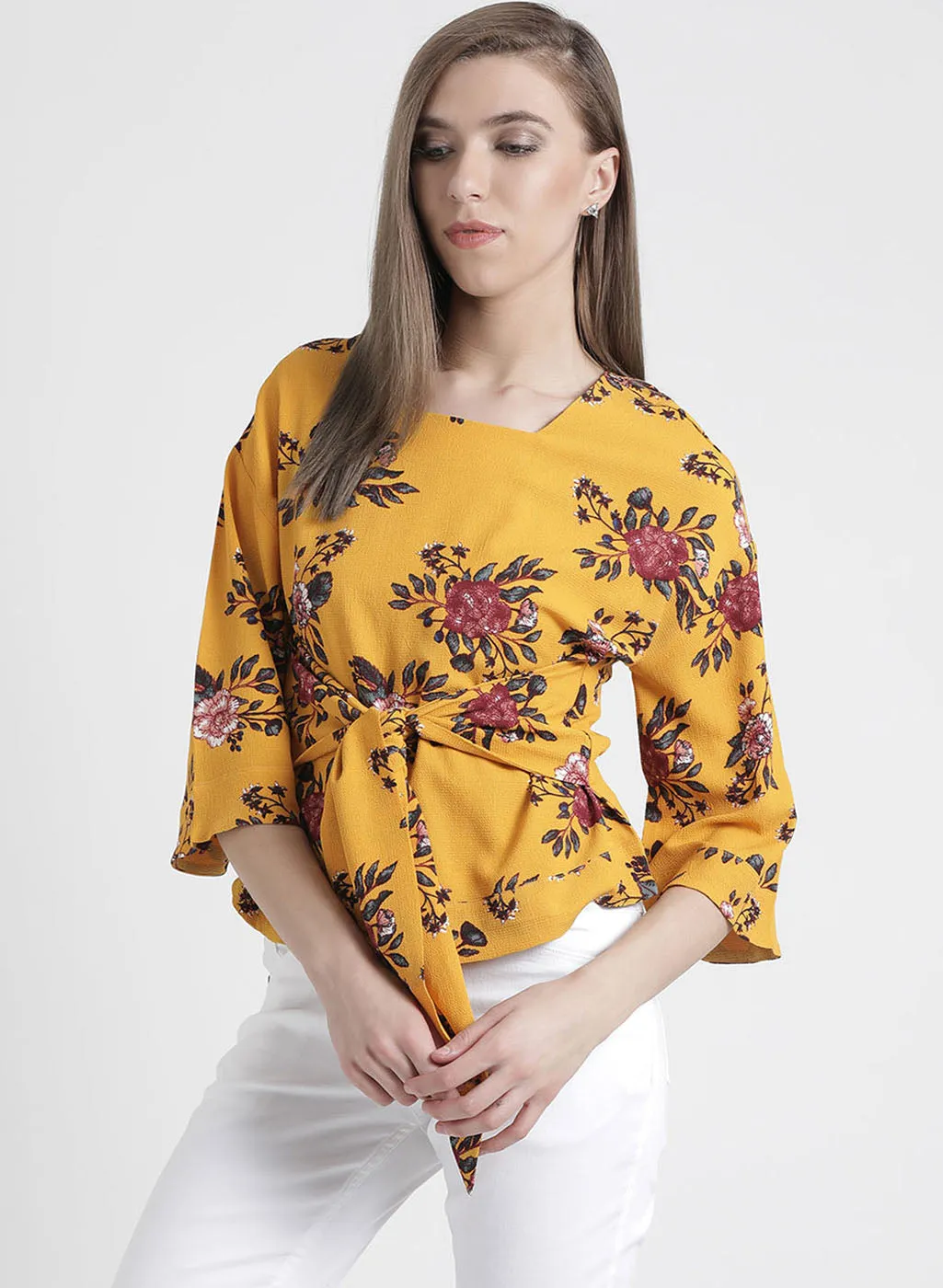 Floral Top With Tie Knot