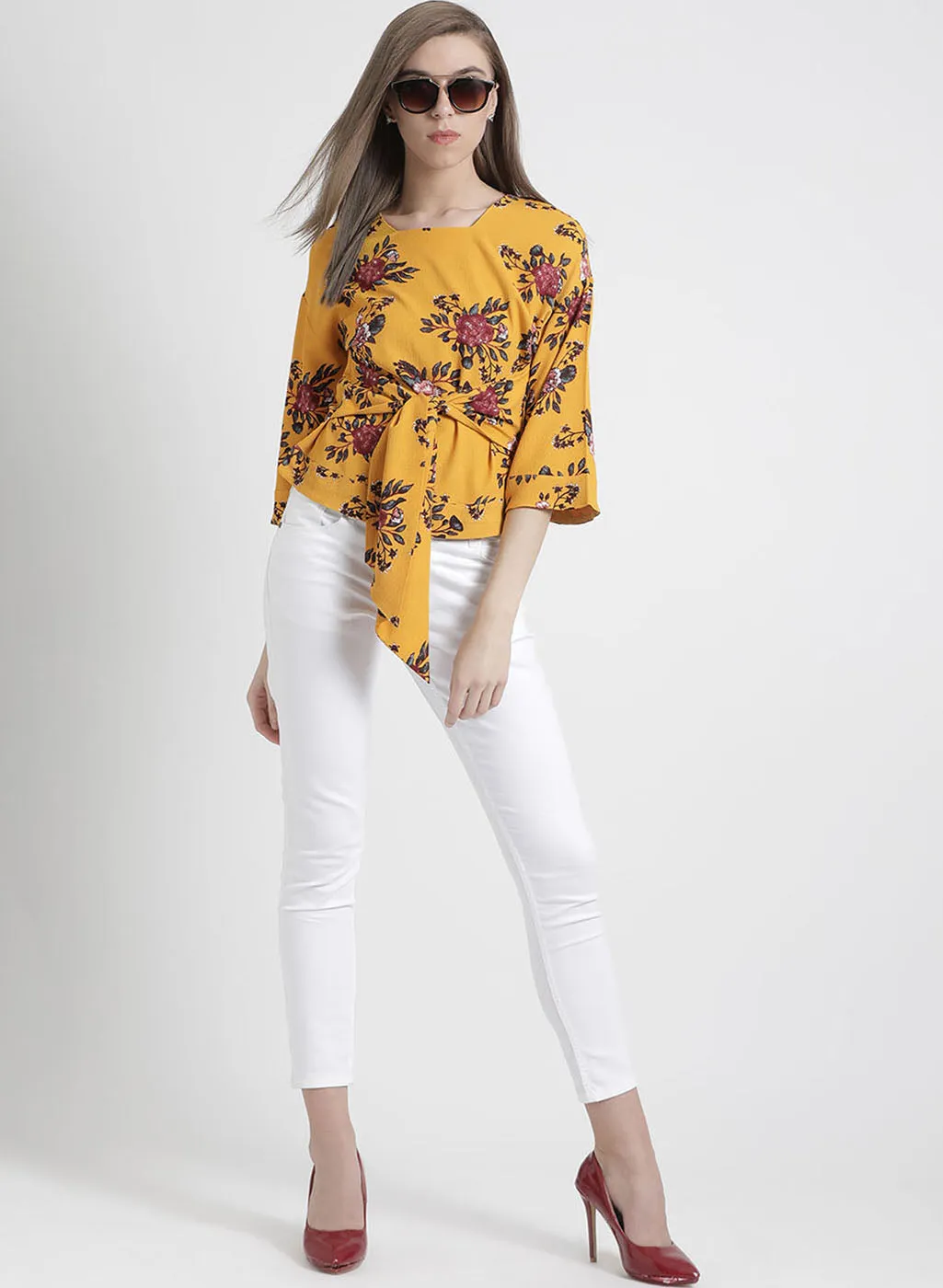 Floral Top With Tie Knot