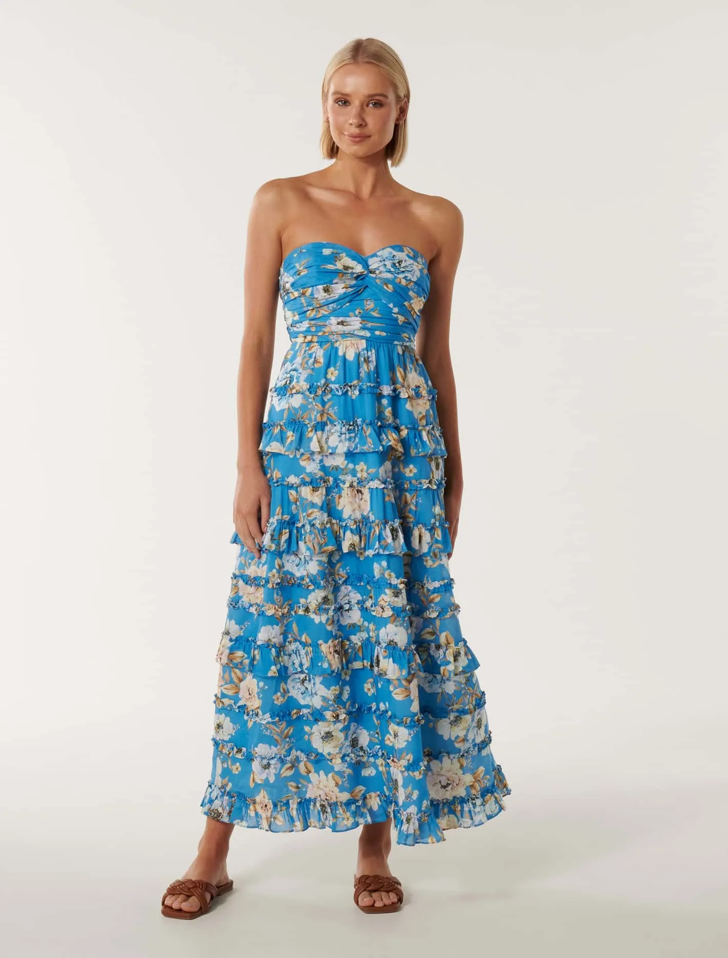 Floreto Strapless Ruffle Maxi Dress