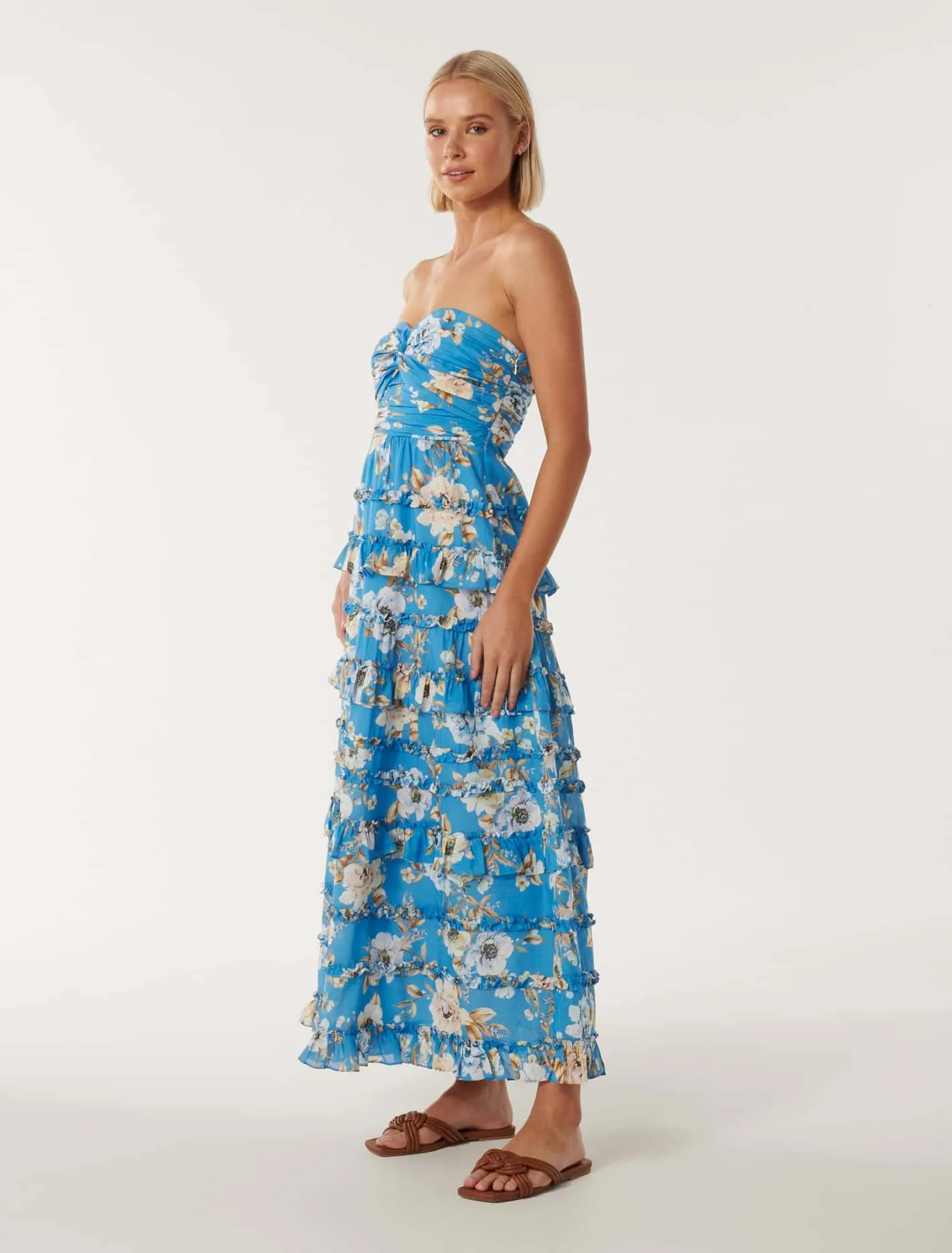 Floreto Strapless Ruffle Maxi Dress