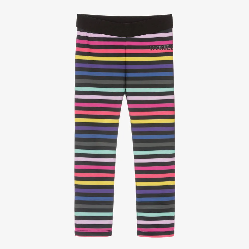 Girls Black Striped Sports Leggings