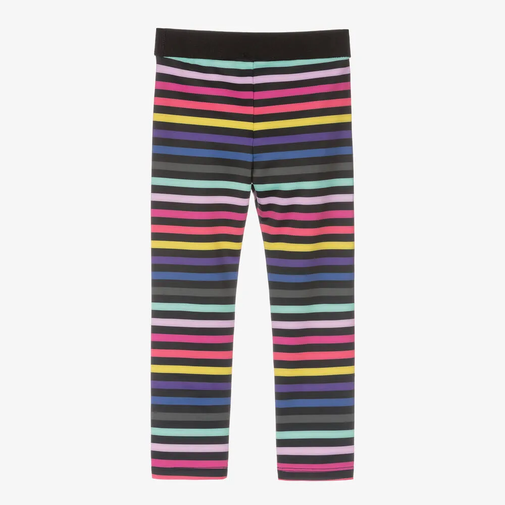 Girls Black Striped Sports Leggings