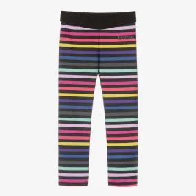 Girls Black Striped Sports Leggings