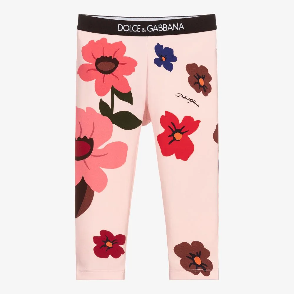 Girls Pink Floral Leggings