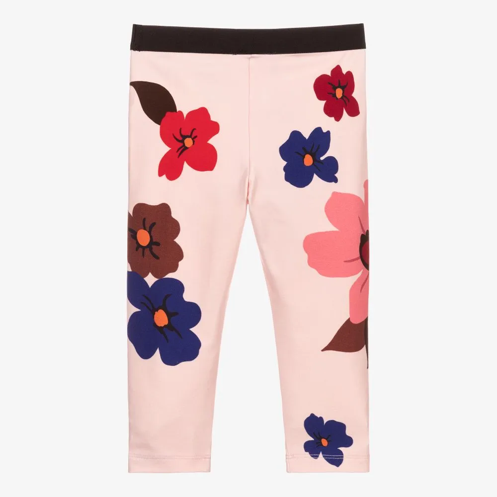 Girls Pink Floral Leggings