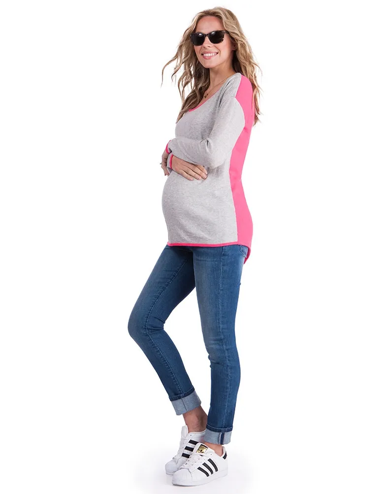 Grey & Pink Maternity & Nursing Sweater