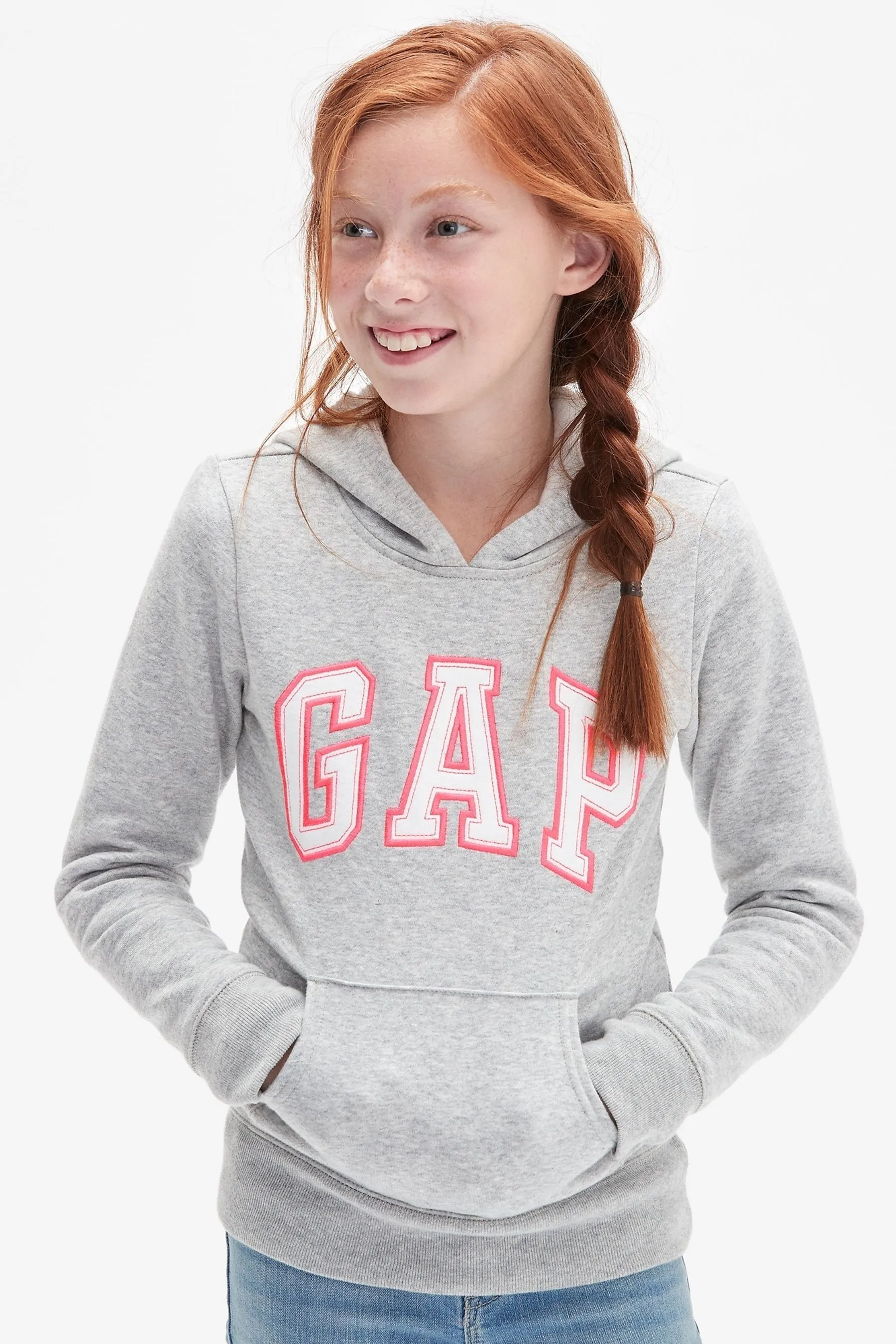 Grey/Pink Logo Overhead Hoodie (4-13yrs)