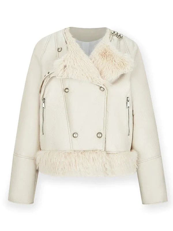 Large Lapel Eco-friendly Fur Leather Jacket