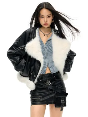 Large Lapel Eco-friendly Fur Leather Jacket