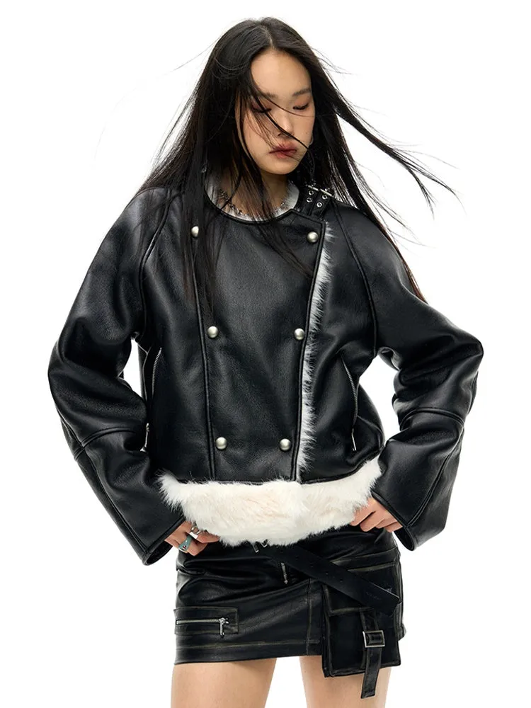 Large Lapel Eco-friendly Fur Leather Jacket