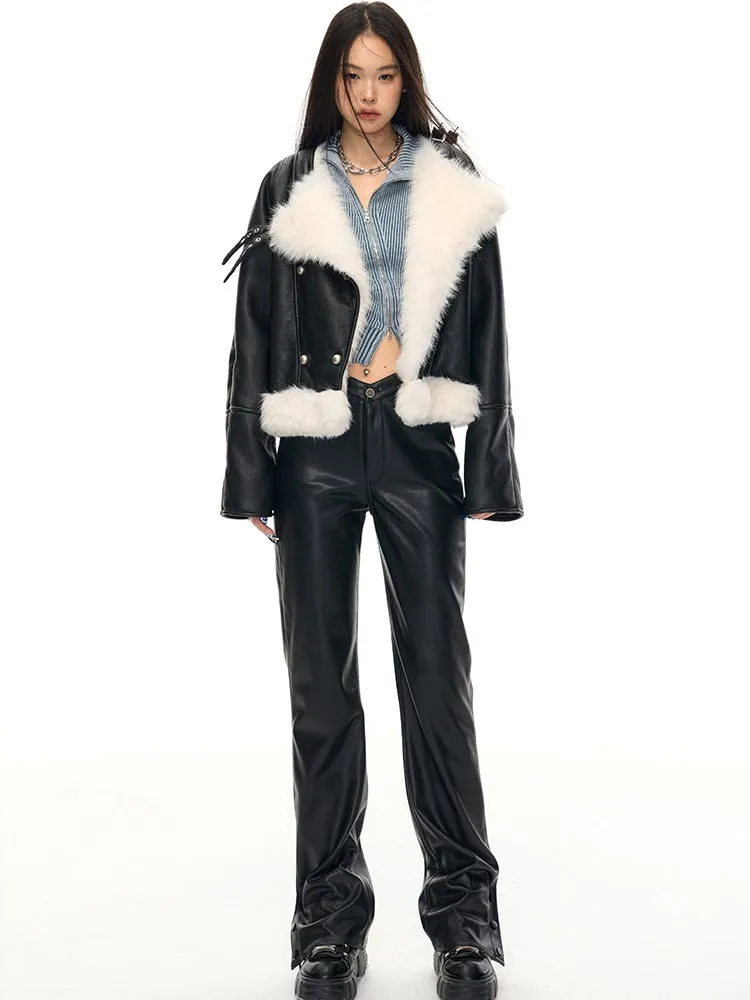 Large Lapel Eco-friendly Fur Leather Jacket