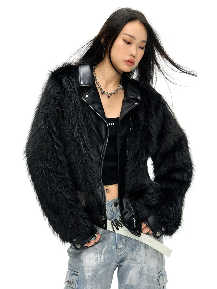 Leather Lapel Long Hair Eco-friendly Fur Jacket