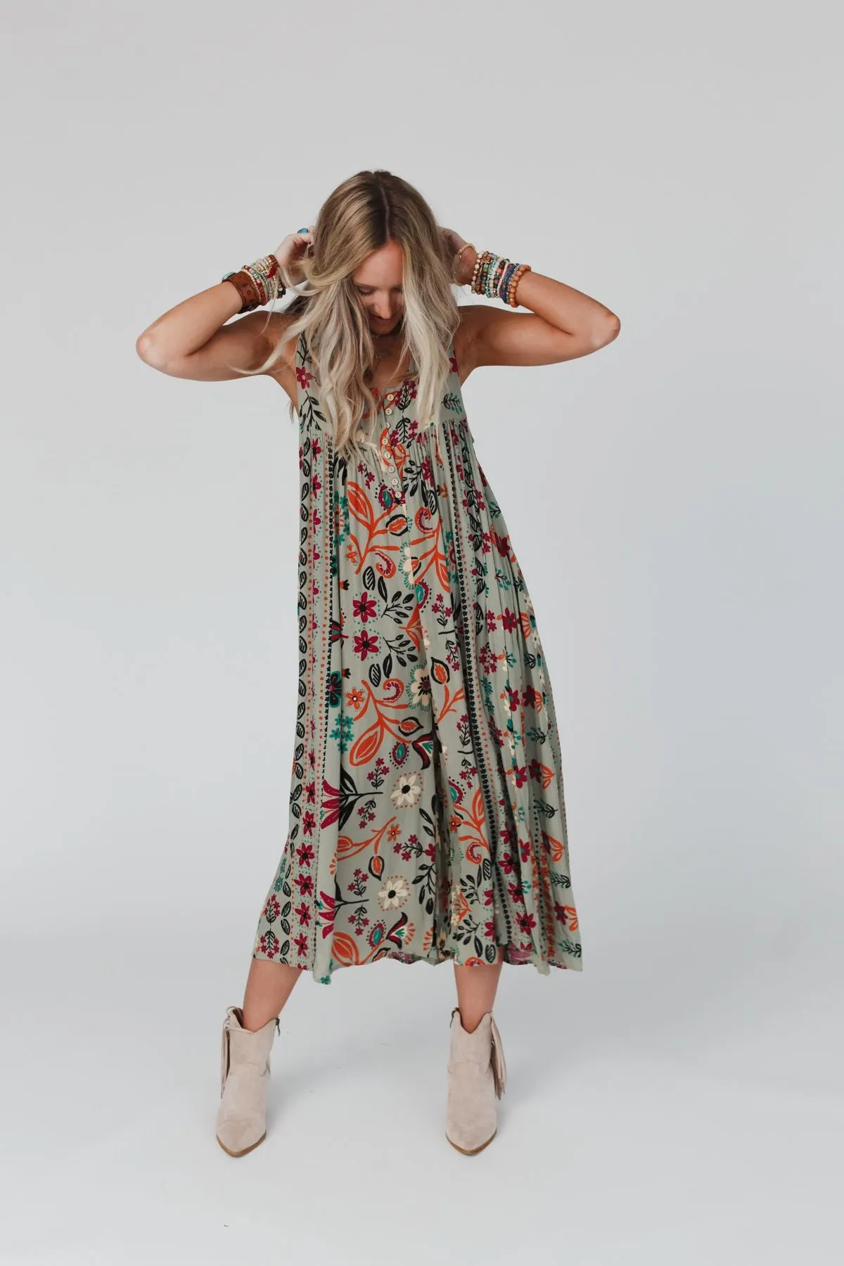 Leona Floral Printed Jumpsuit - Sage