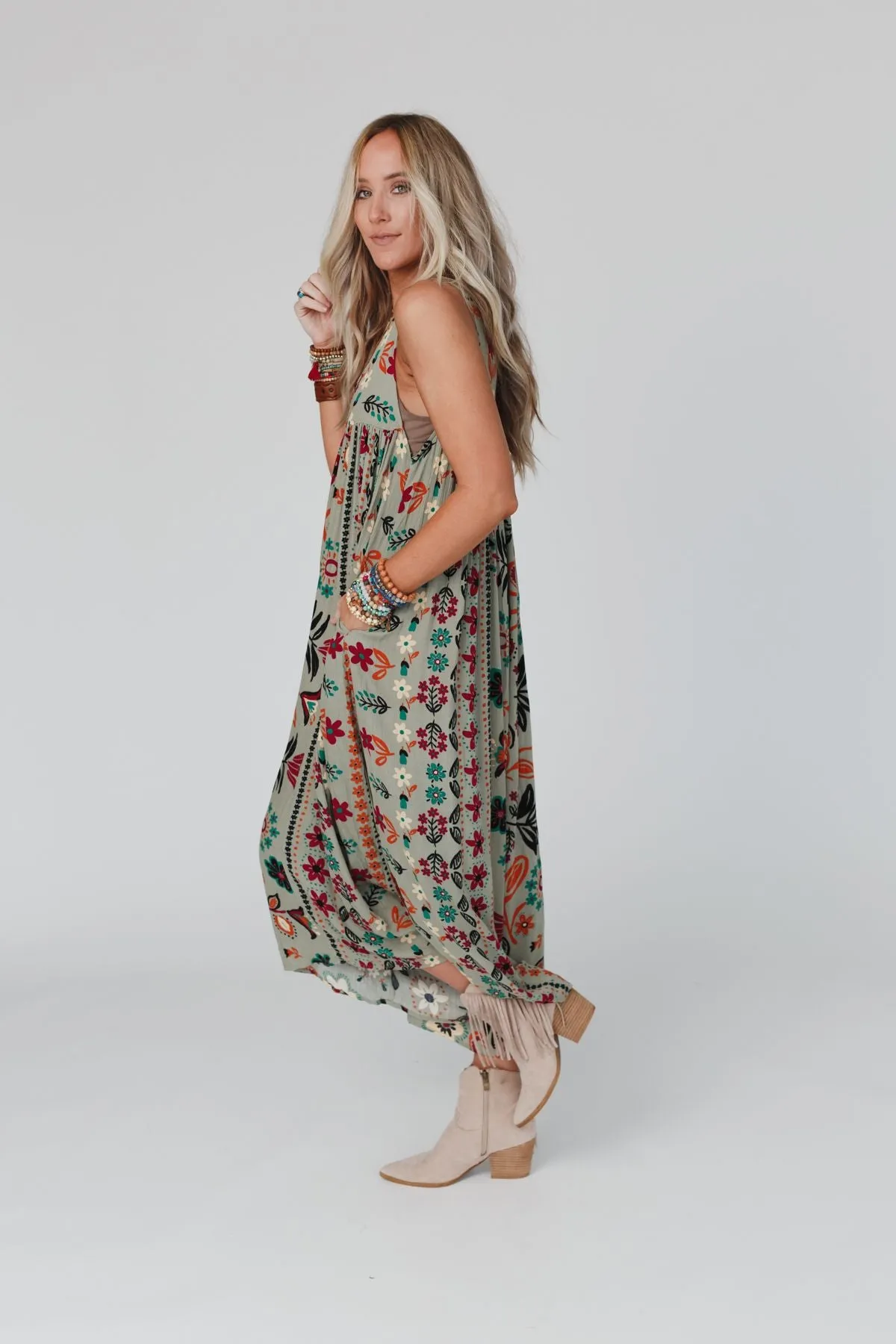 Leona Floral Printed Jumpsuit - Sage