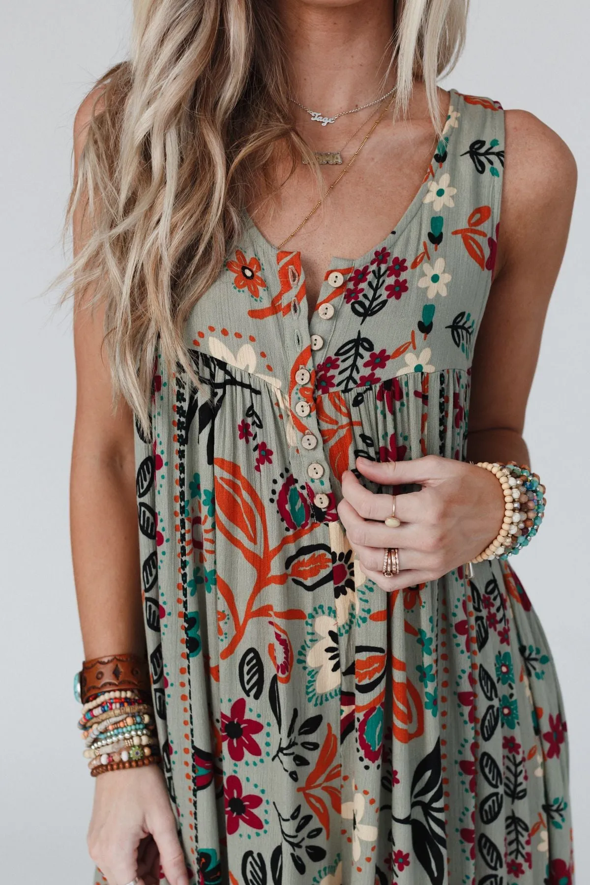 Leona Floral Printed Jumpsuit - Sage