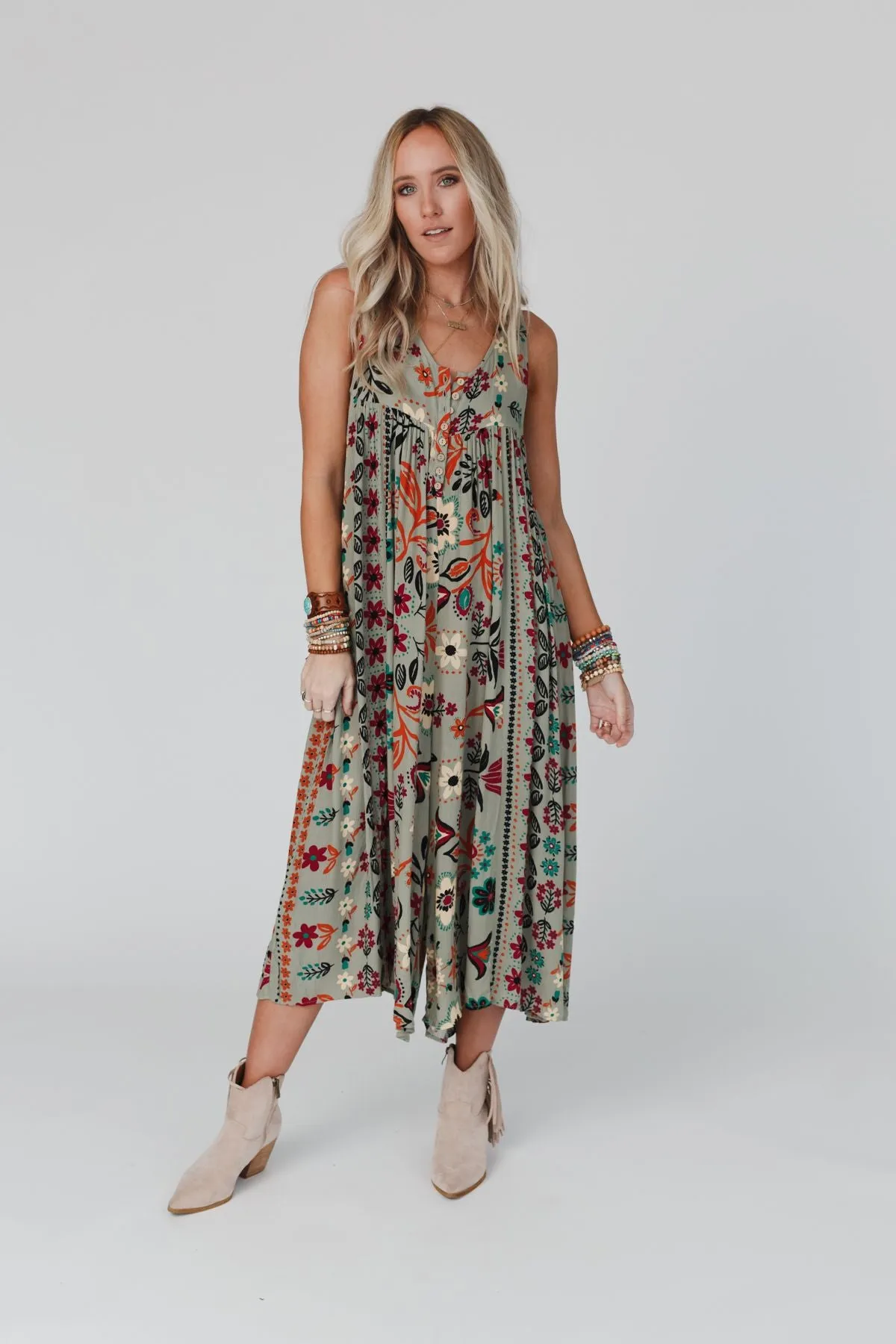 Leona Floral Printed Jumpsuit - Sage