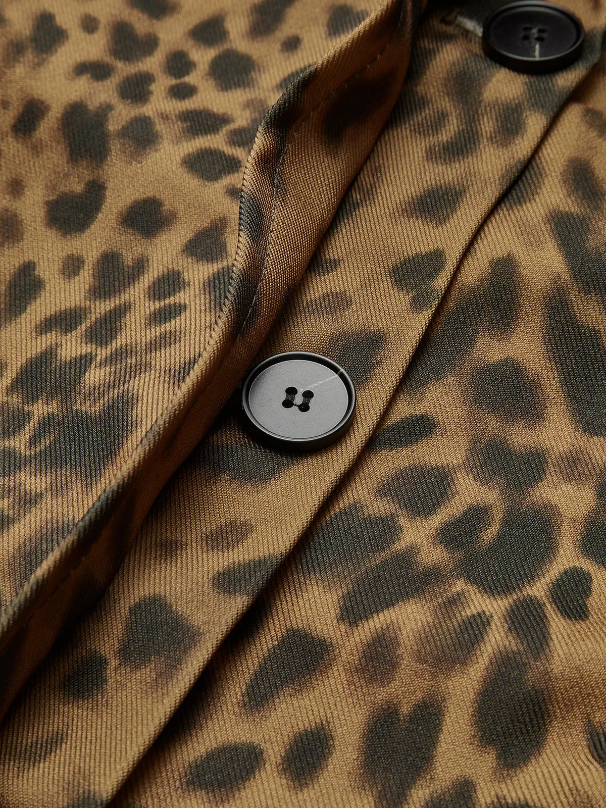 Leopard Printed Lapel Trench Coat