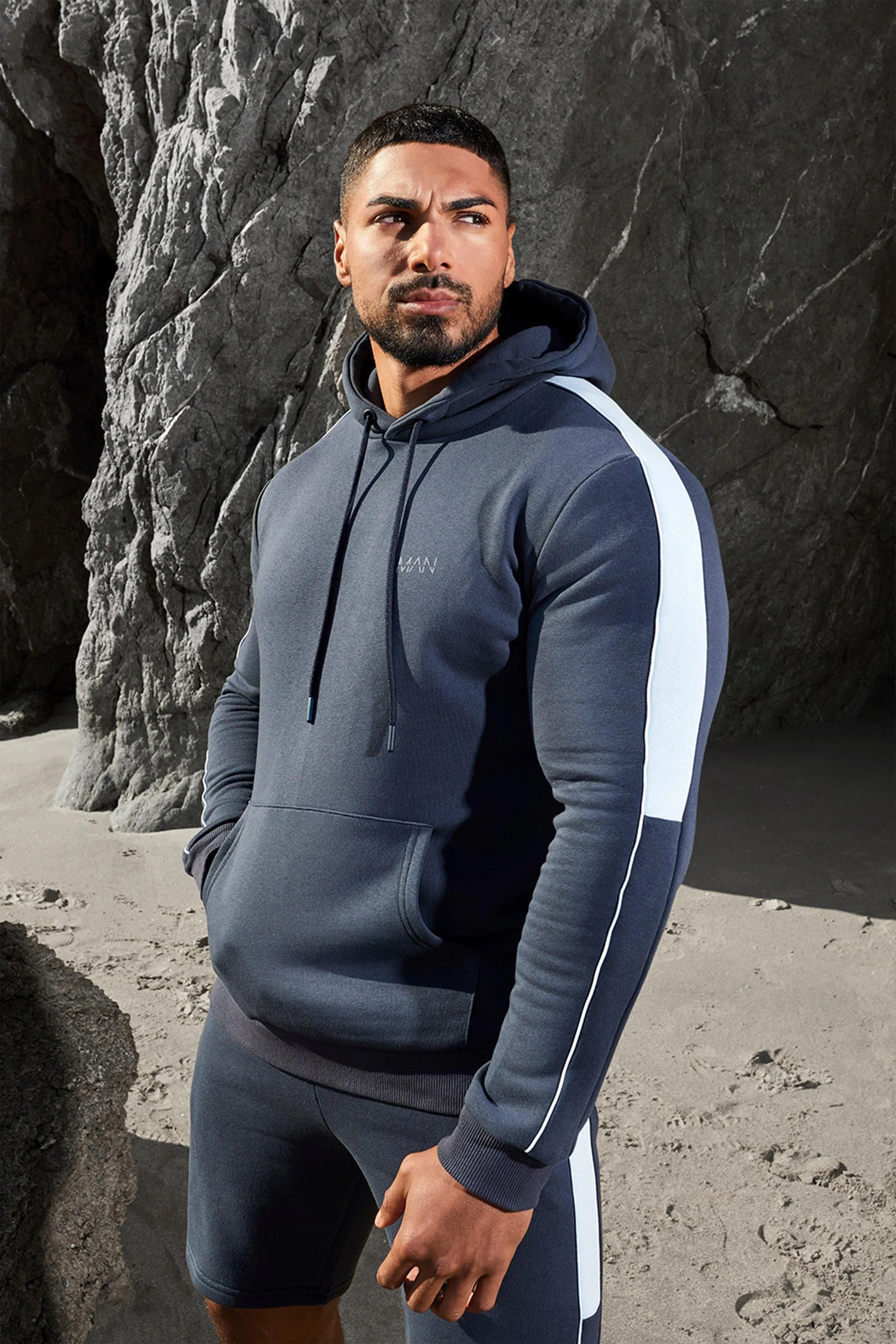 Man Active Side Stripe Hoodie And Short Set | boohooMAN UK