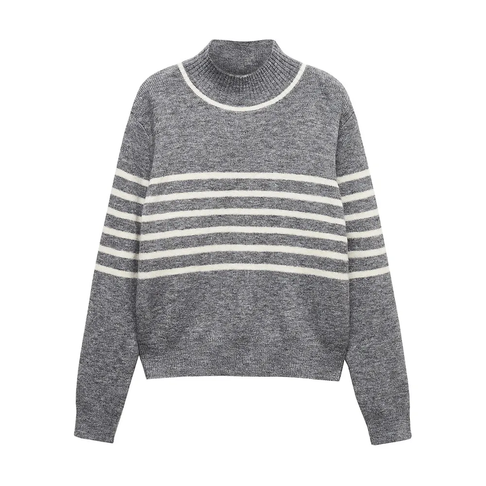 Mango Striped Mockneck Sweater