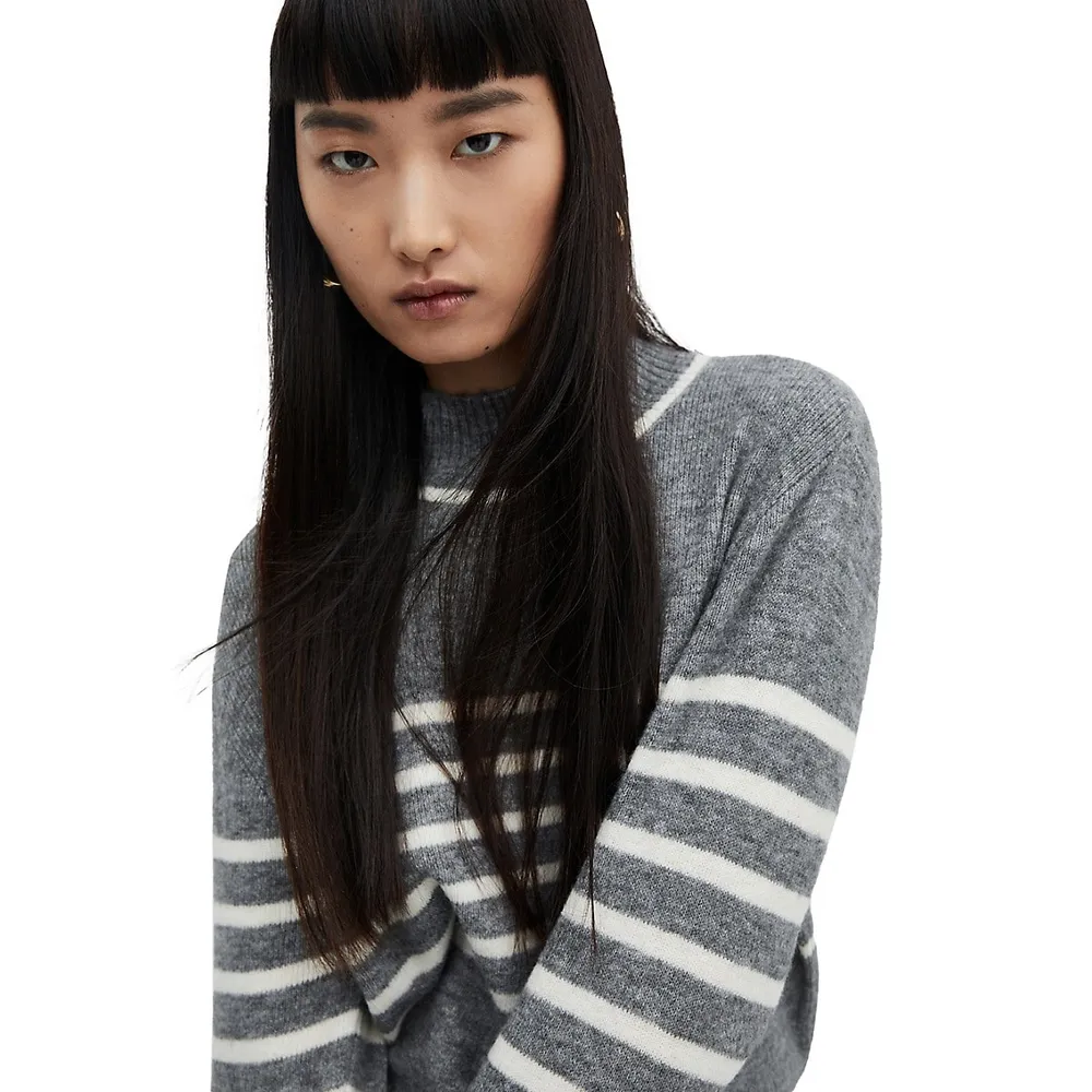 Mango Striped Mockneck Sweater