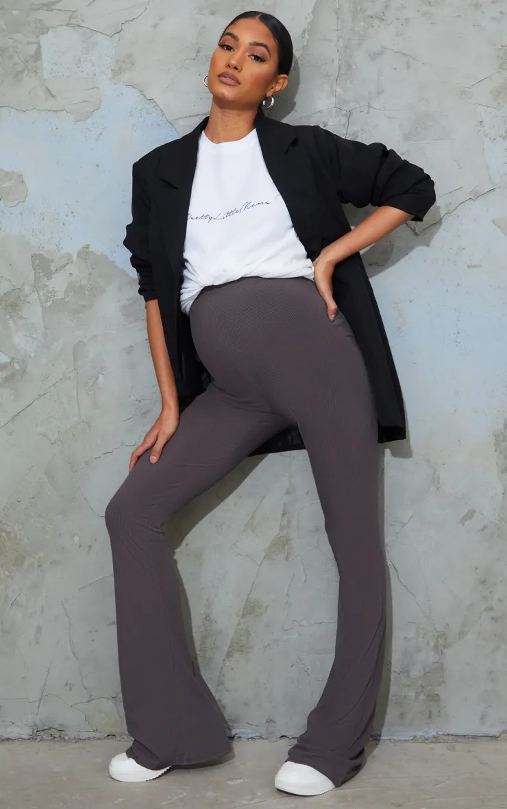 Maternity Slate Ribbed Flared Leggings