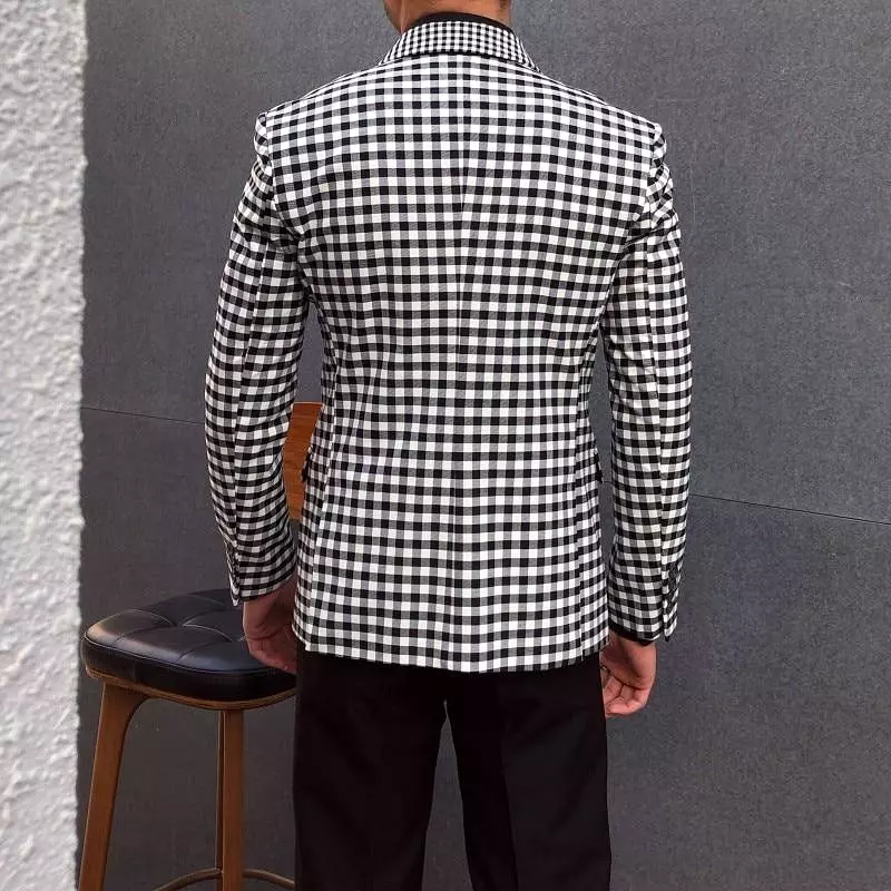 Men Blazer - Checked Black-White Blazer