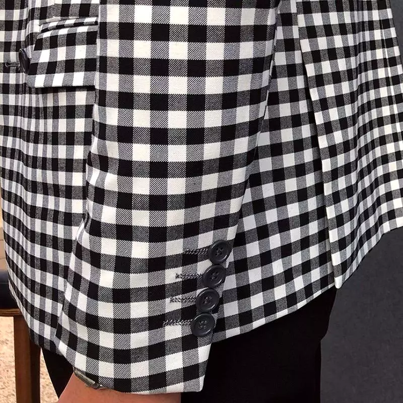 Men Blazer - Checked Black-White Blazer