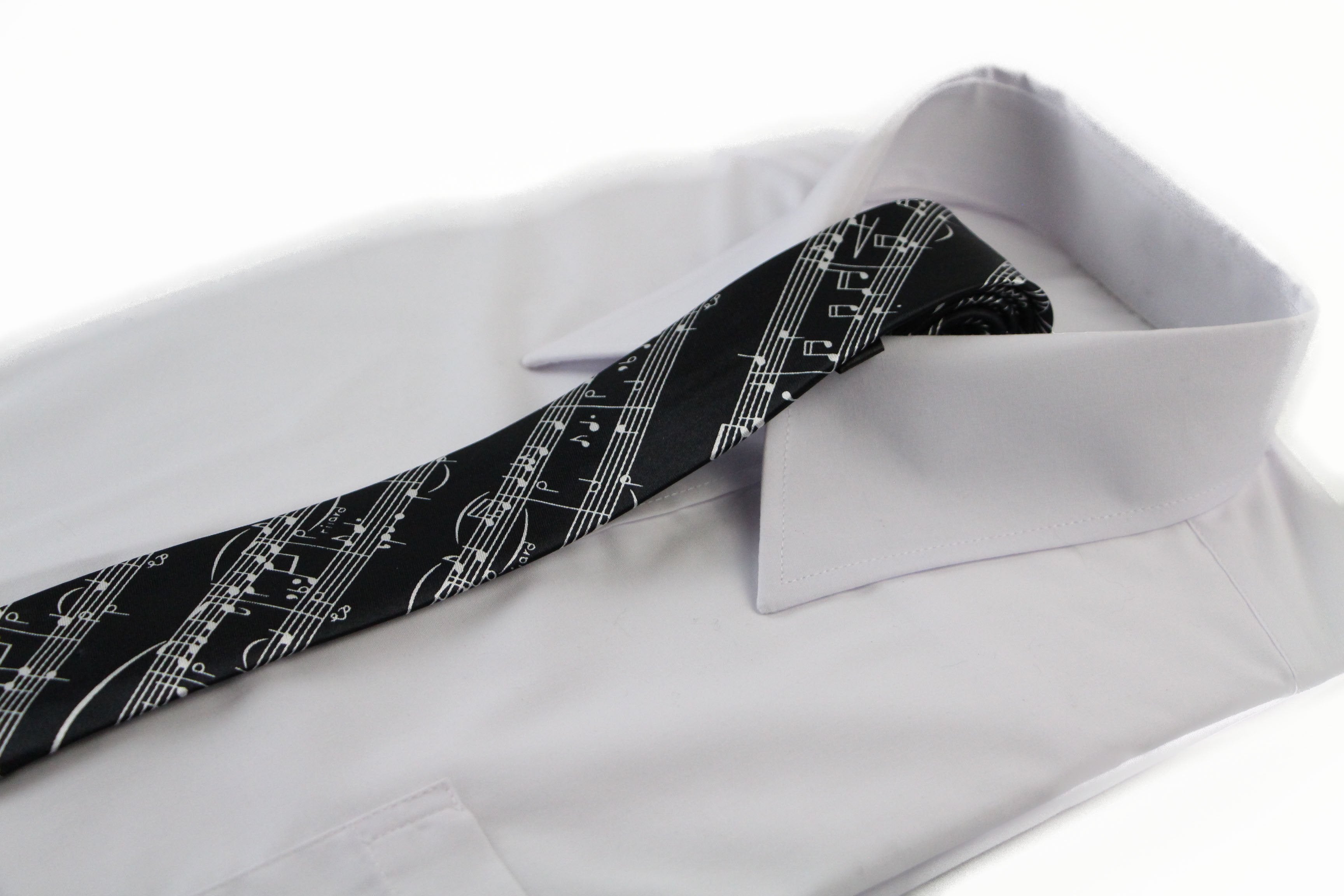 Mens Black & White Sheet Music 5cm Skinny Neck Tie