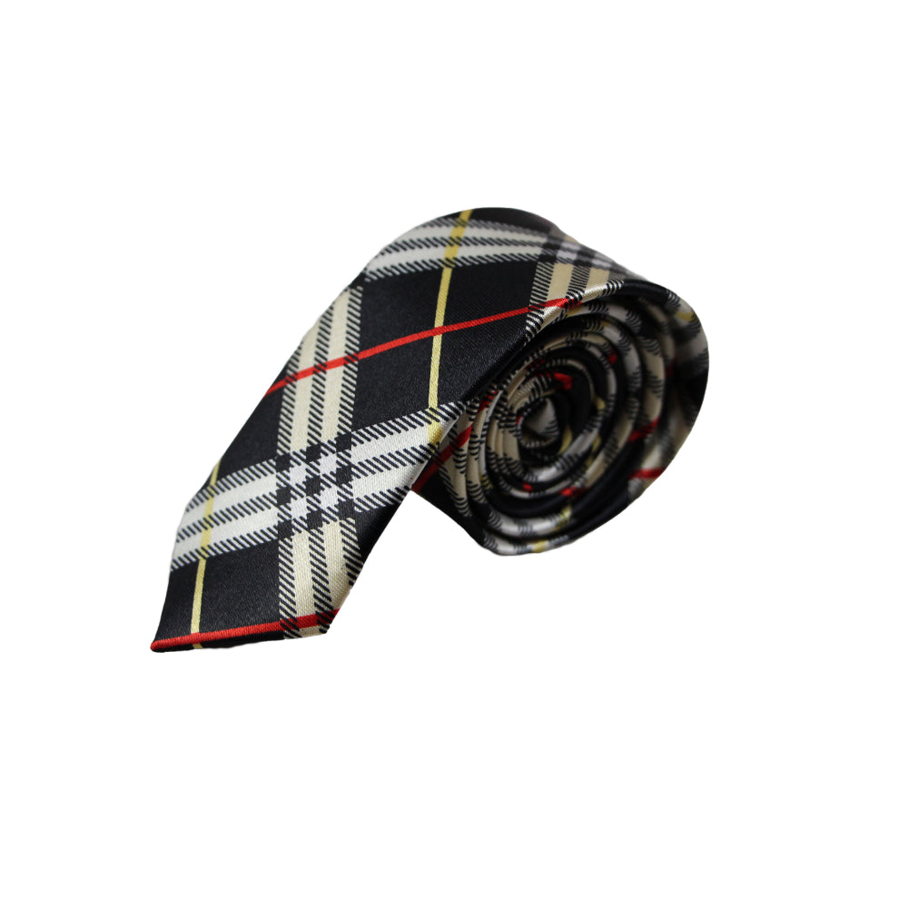 Mens Black, Red & Yellow Plaid 5cm Skinny Neck Tie