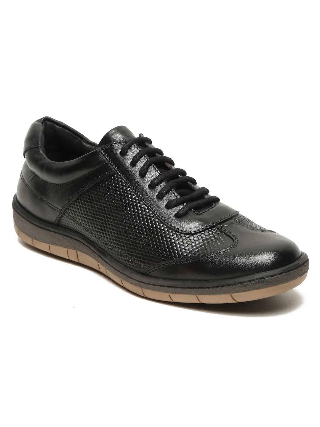 Men's Black Texture Leather Comfort Insole Sneakers