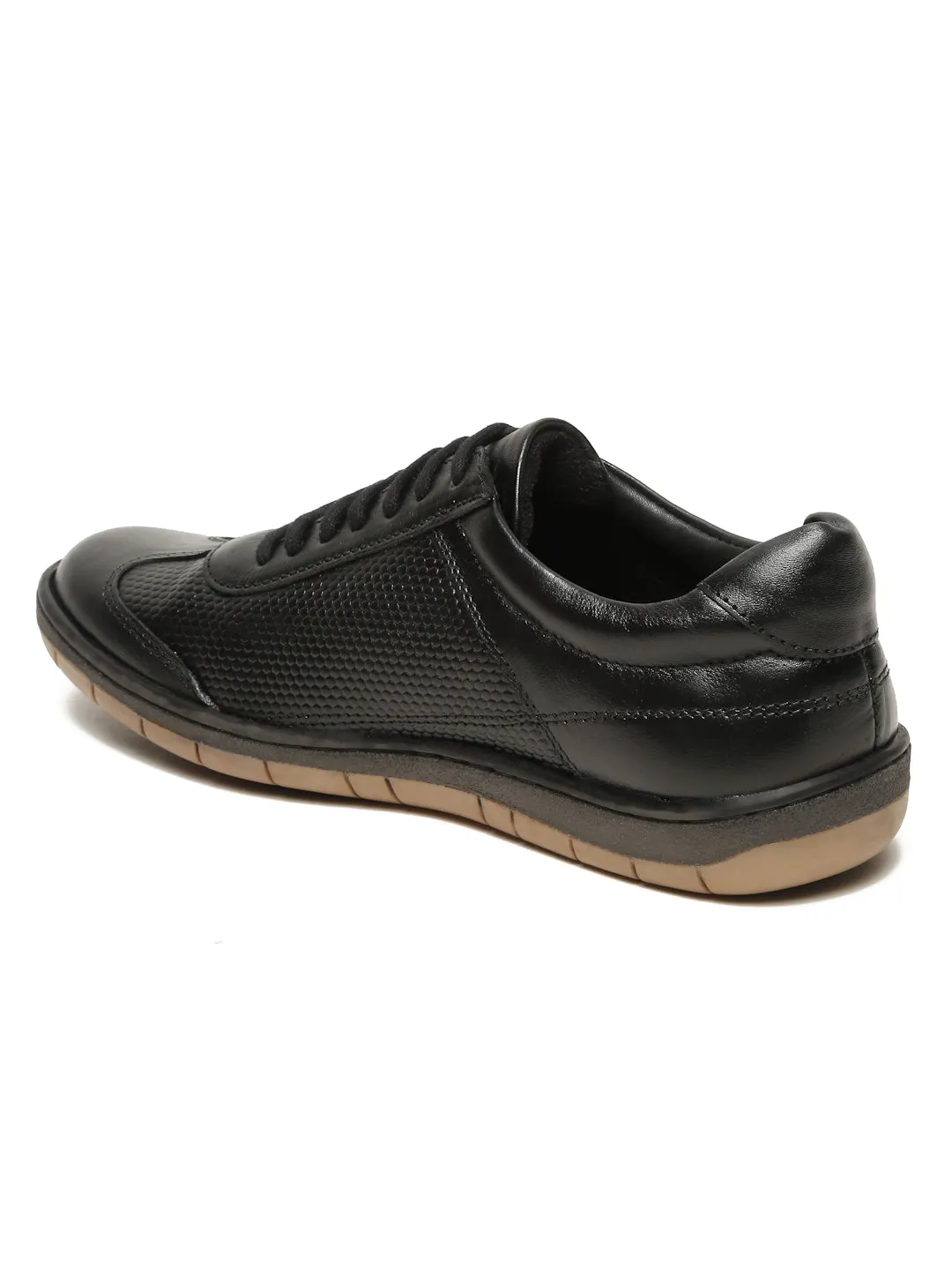 Men's Black Texture Leather Comfort Insole Sneakers