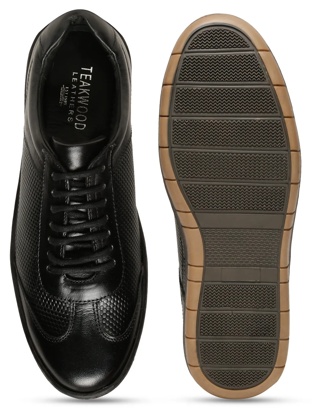 Men's Black Texture Leather Comfort Insole Sneakers