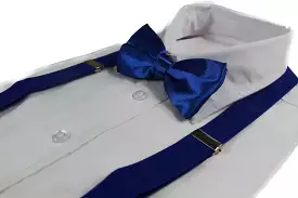 Mens Blue 100cm Suspenders & Matching Bow Tie  Set