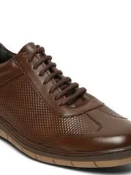 Men's Brown Texture Leather Comfort Insole Sneakers