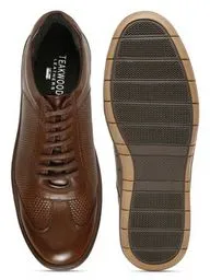 Men's Brown Texture Leather Comfort Insole Sneakers