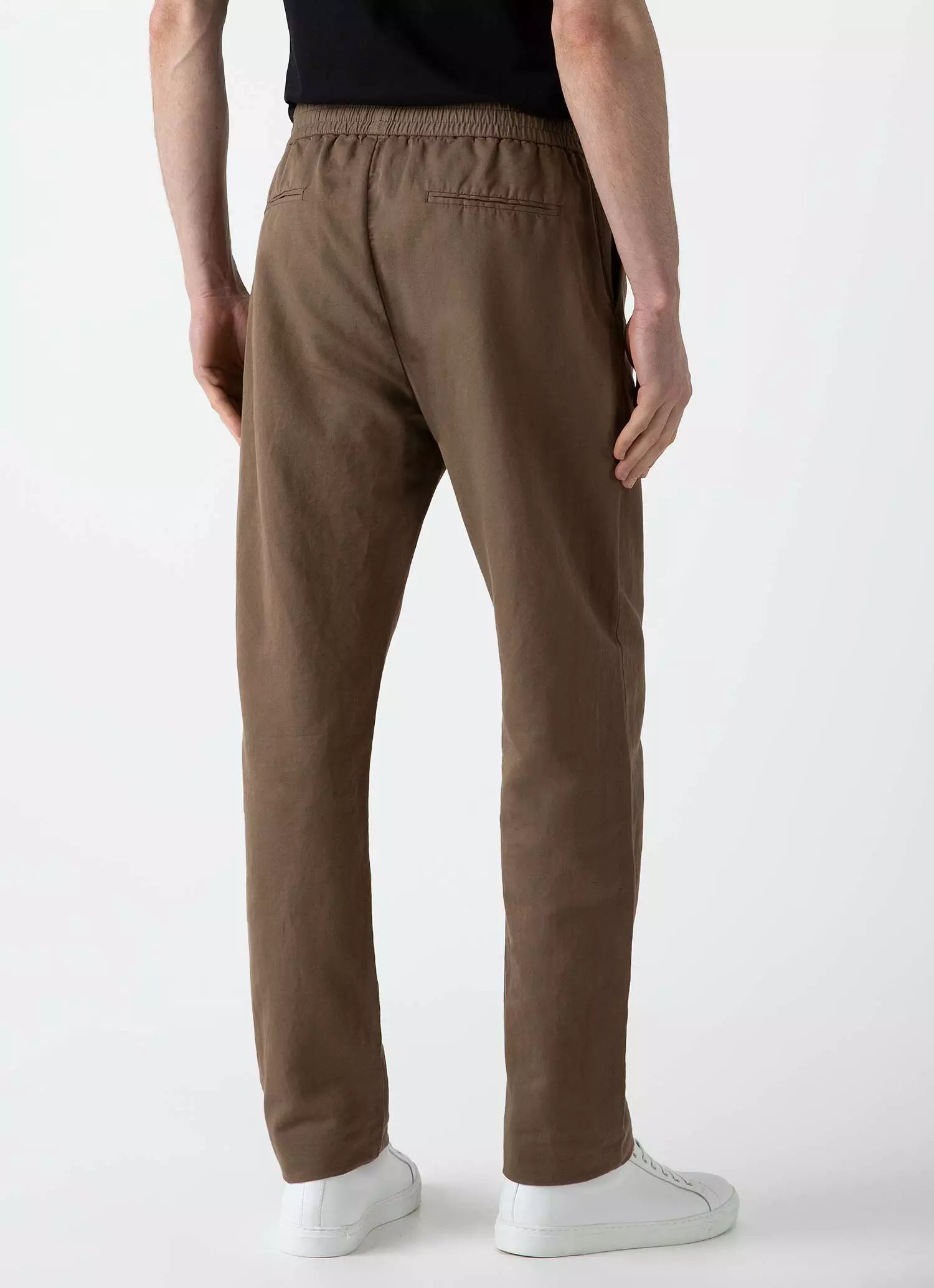 Men's Cotton Linen Drawstring Trouser in Dark Tan