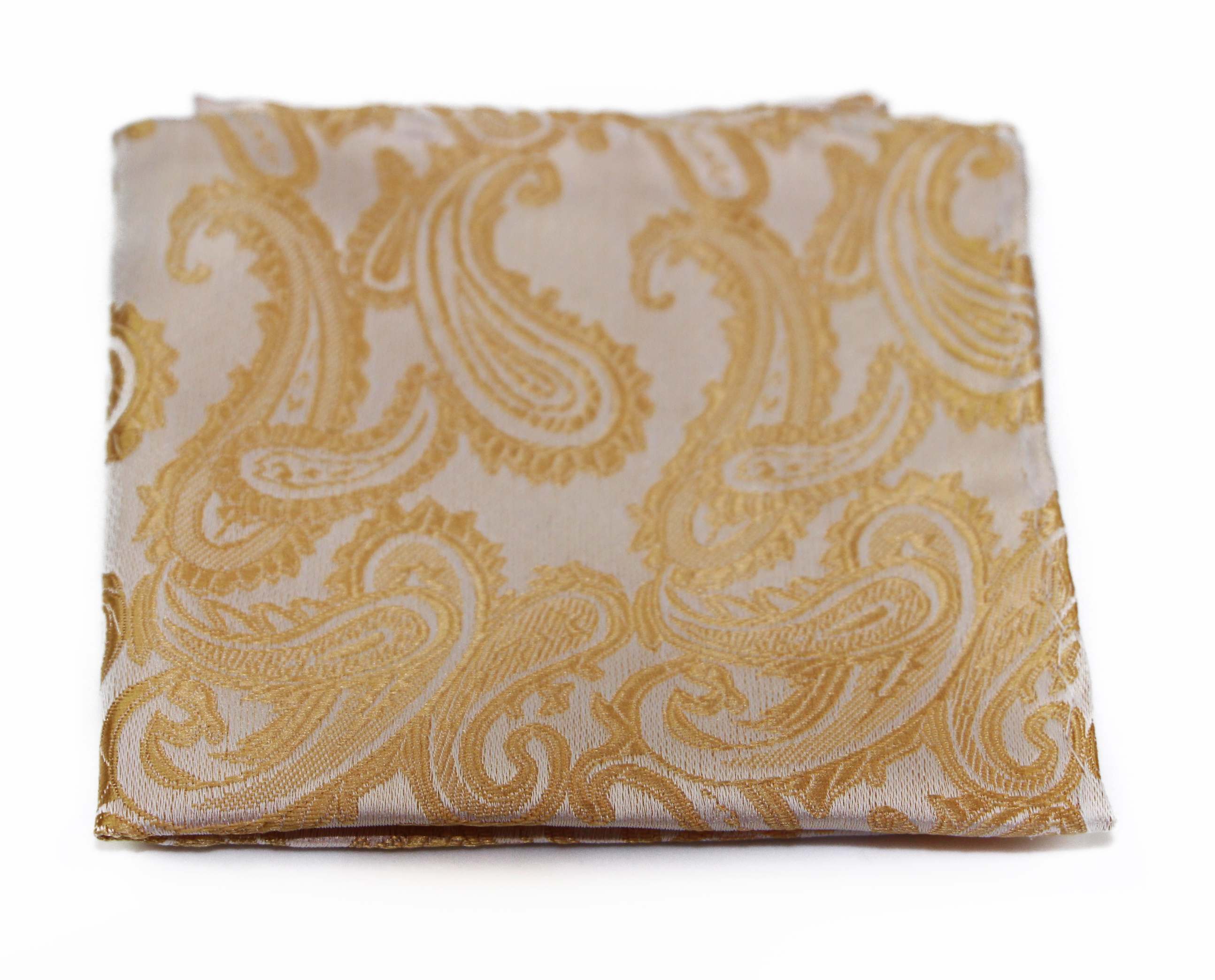 Mens Gold & Cream Paisley Pocket Square