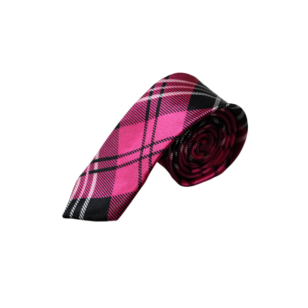 Mens Hot Pink Plaid Striped 5cm Skinny Neck Tie