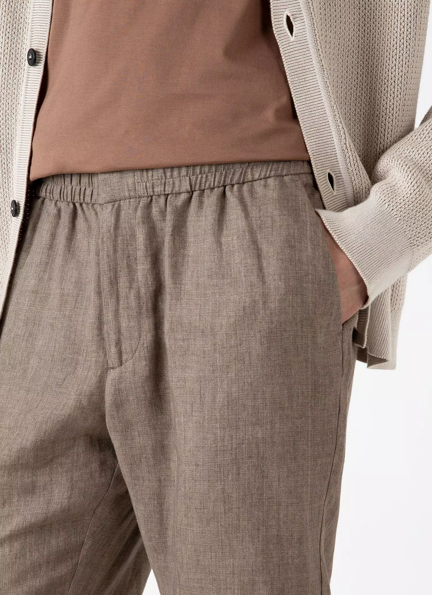 Men's Linen Drawstring Trouser in Dark Sand