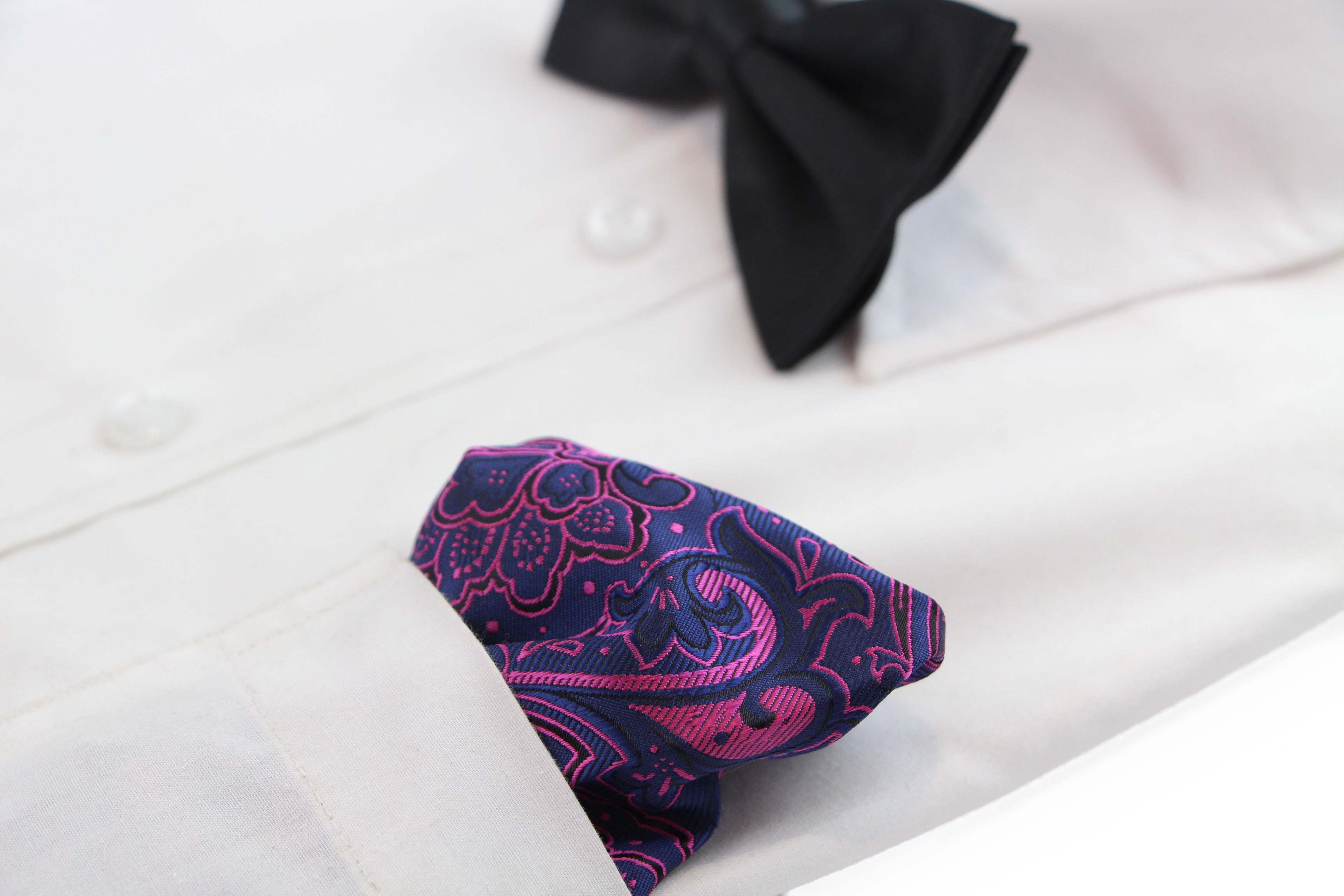 Mens Navy & Magenta Boho Paisley Silk Pocket Square