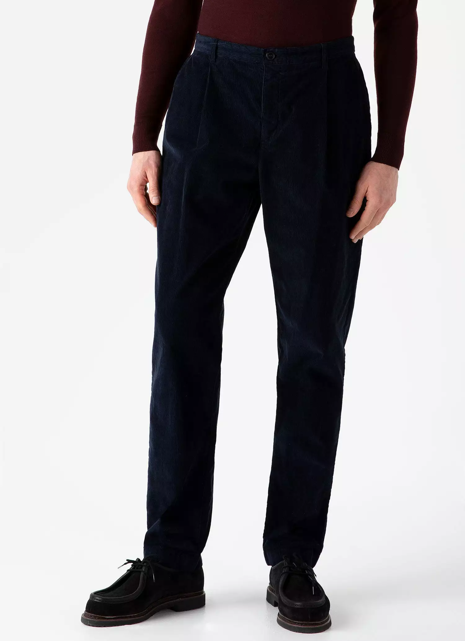 Men's Pleated Corduroy Trouser in Navy