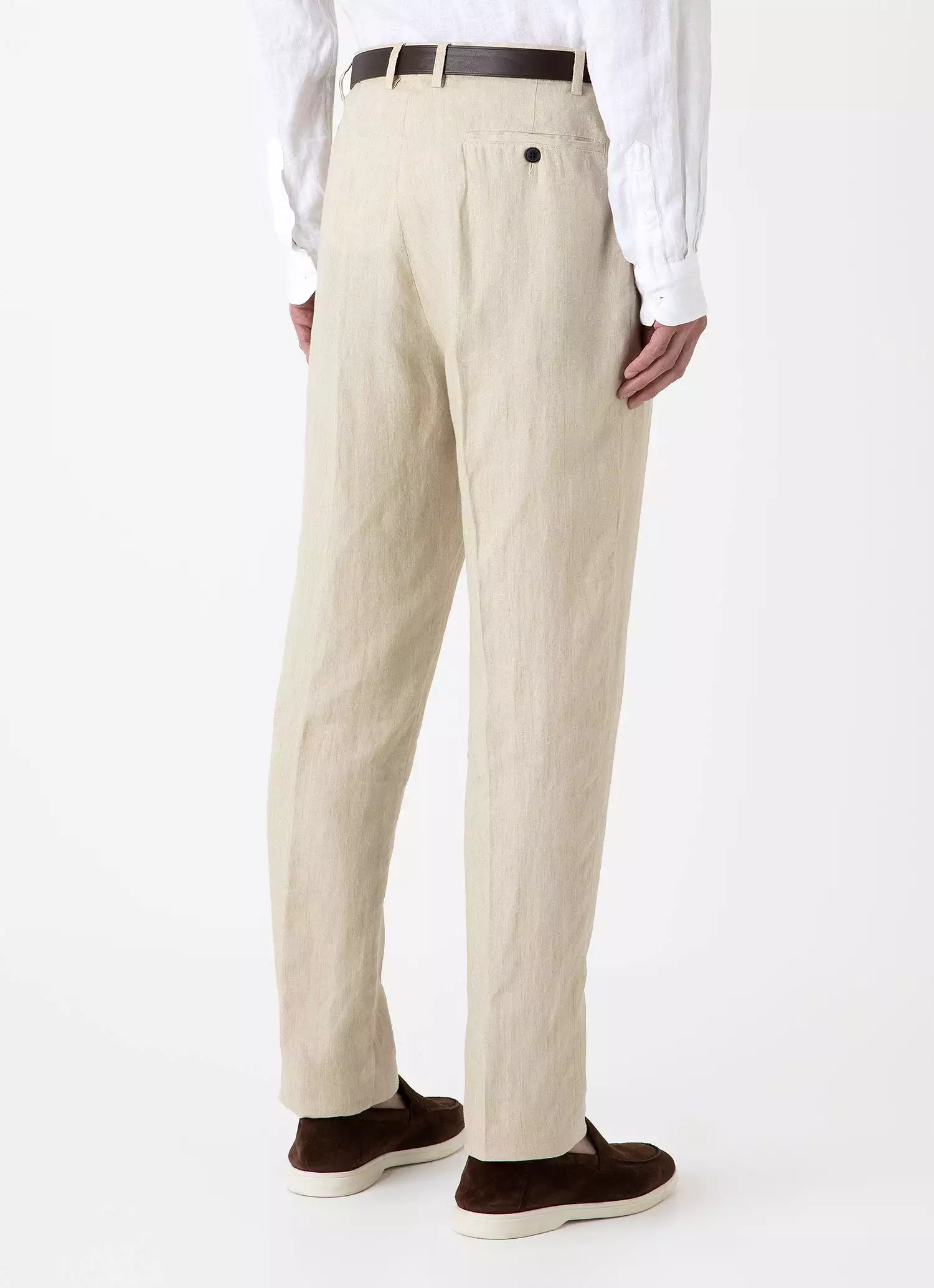 Men's Pleated Linen Trouser in Light Sand