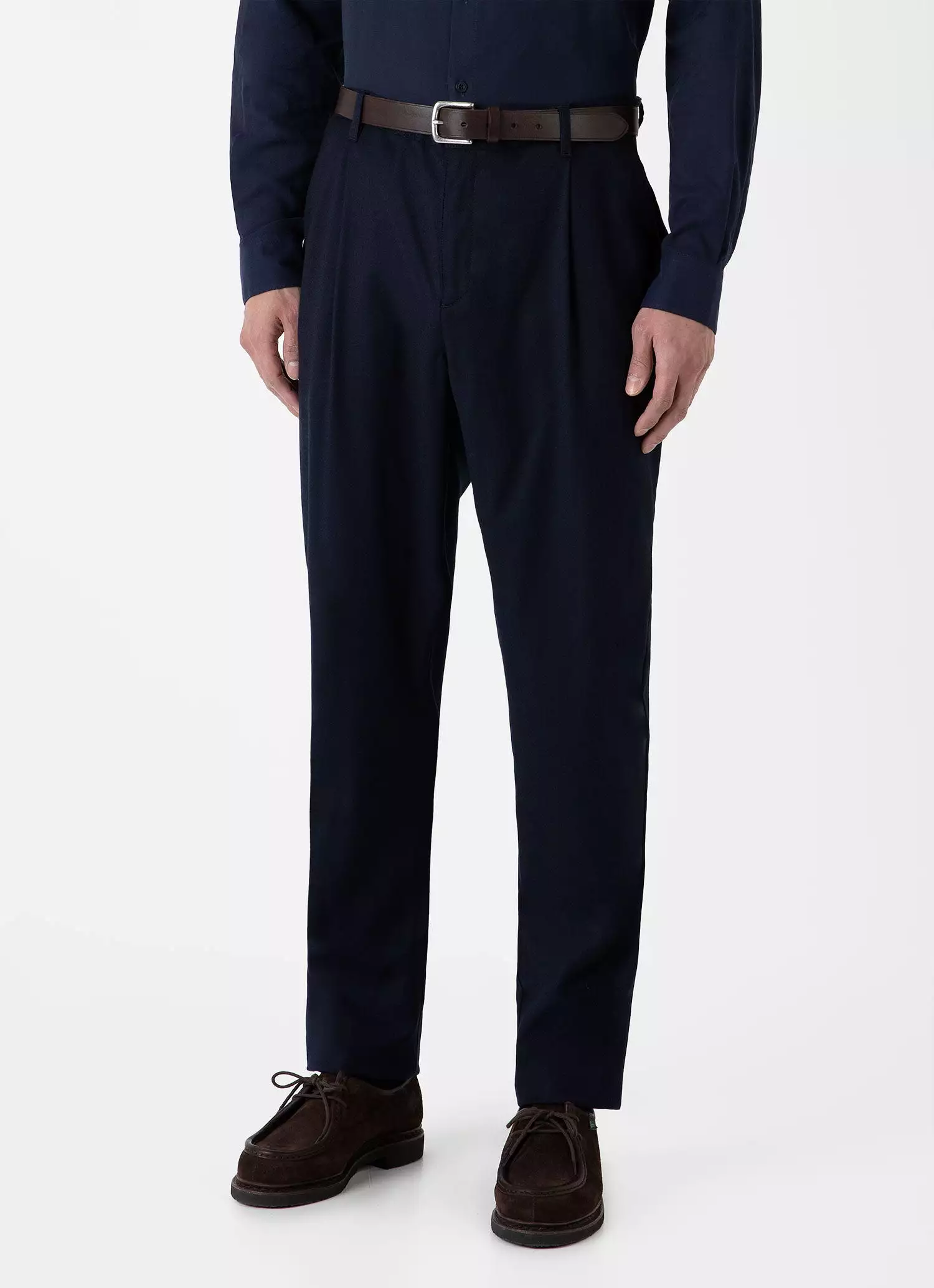 Men's Pleated Wool Flannel Trouser in Navy Melange