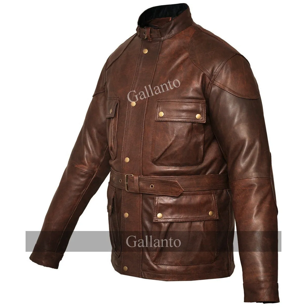 Men's Premium Brown Benjamin Button Long Leather Jacket